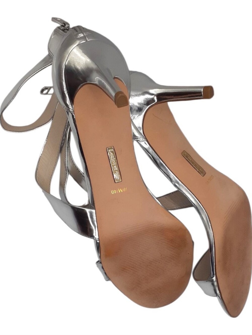 Louise Et Cie Metallic Silver Strappy Ankle Cuff Heels Size 10 - Picture 3 of 4